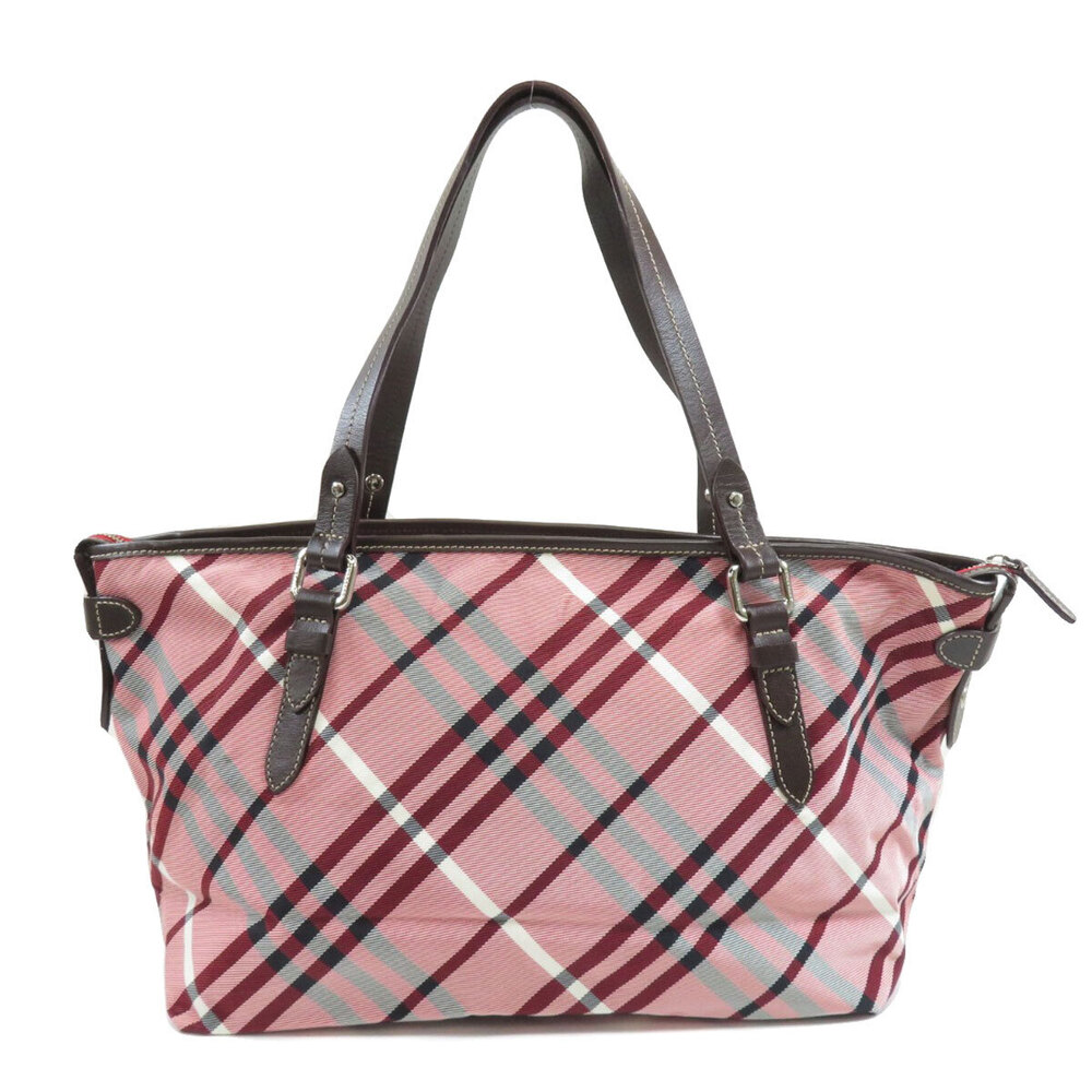 Burberry Label Canvas Bag Leather Tote Blue